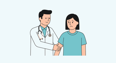 Fototapeta premium Doctor comforting worried patient during medical consultation, healthcare support