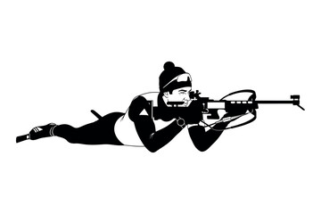 Biathlon silhouette a female athlete in prone position aiming with a rifle winter sport © graphixarrow