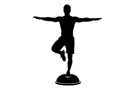 Silhouette of a man balancing on a bosu ball demonstrating core strength and fitness