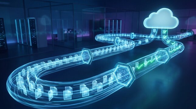 Digital document processing cloud environment data visualization futuristic technology cyber security concept