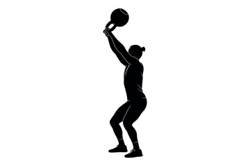 Obraz premium Silhouette of an athlete performing a medicine ball slam exercise for strength and fitness