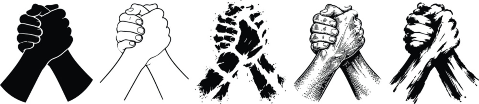 A set of fists in silhouette are shown in eps format for design.