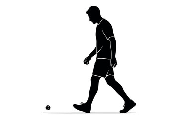 Fototapeta premium Silhouette of a man walking with a soccer ball minimalist design black and white