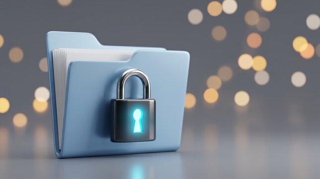 Data Security Concept: digital file protection, secure confidential information, and access control for corporate IT, cloud storage, and business marketing.