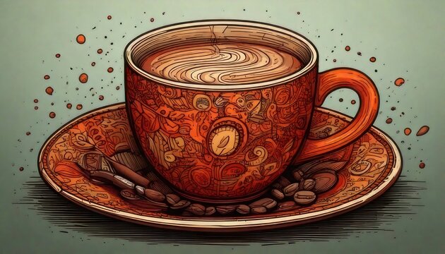 A Warm Cup of Coffee with Roasted Beans on a Saucer.