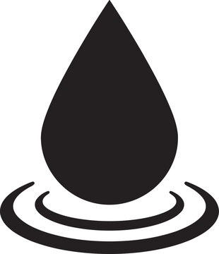 A large black teardrop shape with ripples underneath on white background