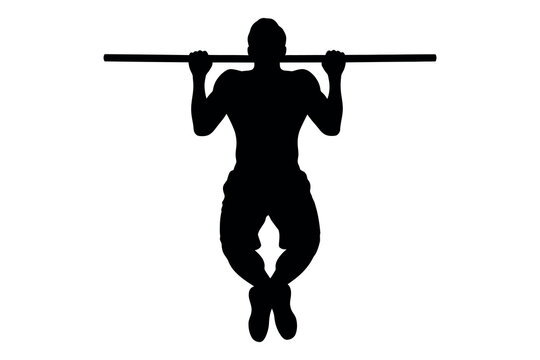Silhouette of a man performing a pull up on a bar demonstrating upper body strength and fitness