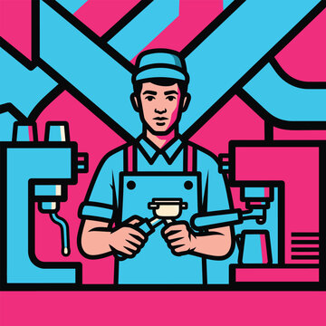 Vibrant cyan and hot pink abstract geometric design with black lines. Modern graphic background texture.
