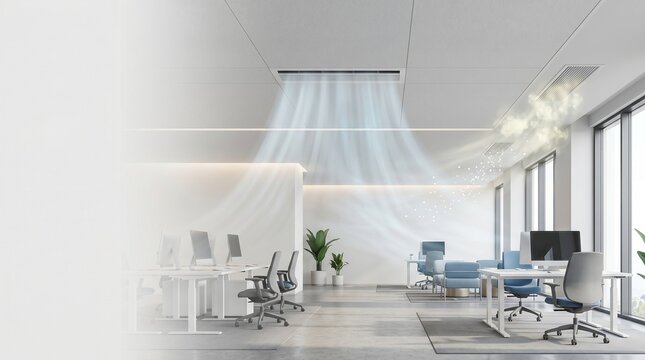 Advanced molecular air purification system in a shared office interior