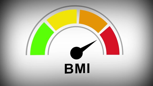 Animated bmi gauge measuring body mass index levels with dynamic needle movement indicating healthy weight ranges for medical fitness and clinical health wellness