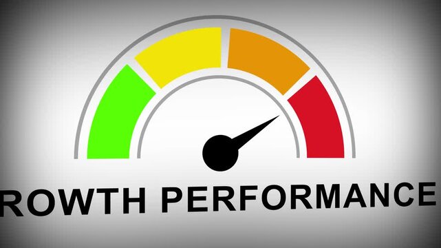 Dynamic growth performance gauge meter animation showing business success metrics and financial progress indicators for corporate data analysis and strategic marketing