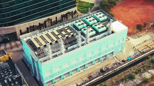 Aerial View Of Data Center Cooling And Power Infrastructure