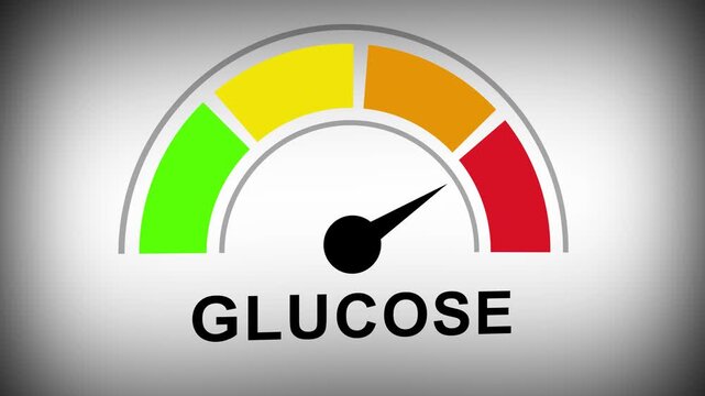 Animated glucose level gauge meter indicating sugar fluctuations and diabetes health monitoring concept for medical research and clinical diagnostics presentation