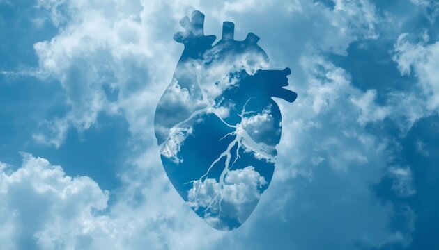 There is a picture of a heart in the sky with clouds