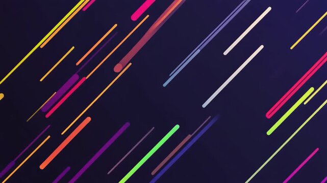 Abstract colorful diagonal motion lines on dark background representing speed technology and digital flow for modern creative designs
