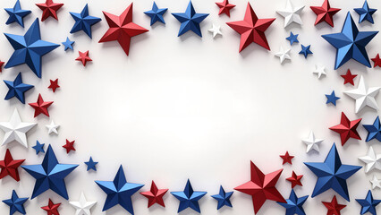Fototapeta premium Red white blue stars forming patriotic frame on white