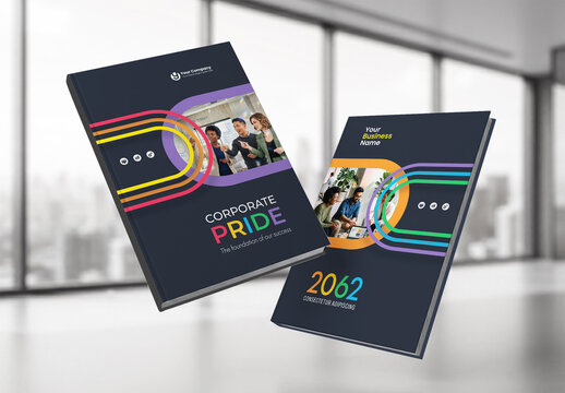 Modern Corporate Pride Annual Report Cover and Diversity Business Brochure Template with Geometric Rainbow Design
