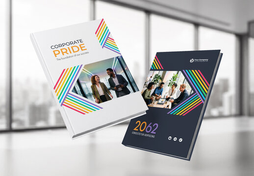 Modern Corporate Pride Annual Report Cover and Diversity Business Brochure Template with Geometric Rainbow Design
