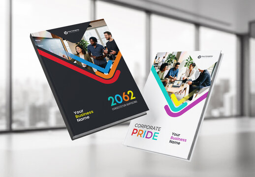 Modern Corporate Pride Annual Report Cover and Diversity Business Brochure Template with Geometric Rainbow Design
