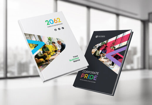 Modern Corporate Pride Annual Report Cover and Diversity Business Brochure Template with Geometric Rainbow Design
