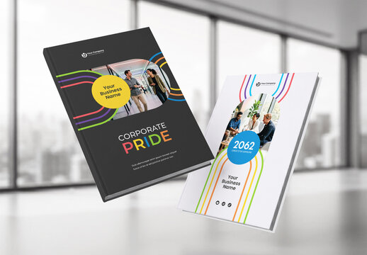 Modern Corporate Pride Annual Report Cover and Diversity Business Brochure Template with Geometric Rainbow Design
