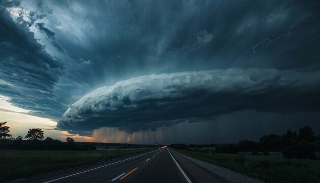 This is an image of a storm cloud rolling over a highway