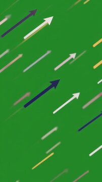 Dynamic Upward Arrow Motion Graphic, Colorful Blurring Arrows Ascending on Green Background, Representing Growth, Progress, and Success