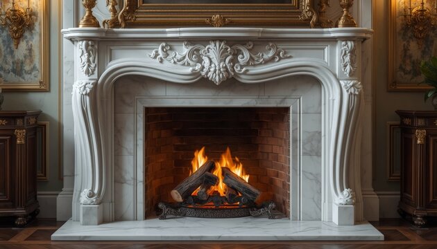 This is an image of a fireplace with a fire in it