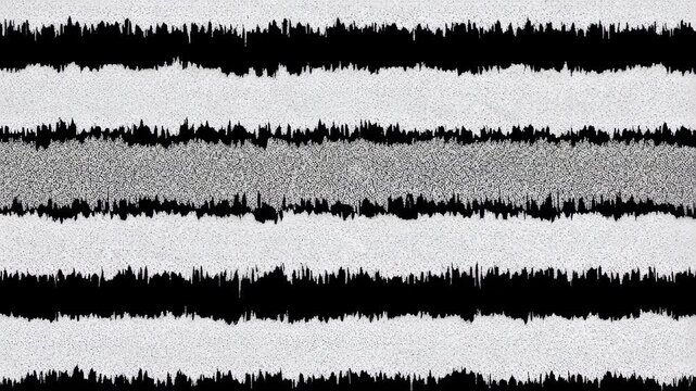 Distorted signal with static noise and horizontal glitches. Retro horror aesthetic background with flickering interference for cinematic film grain effect.