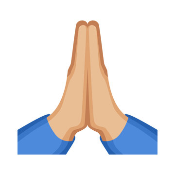 Folded hands, hand sign emoji, hand gesture symbol, vector icon illustration, isolated on transparent background. 