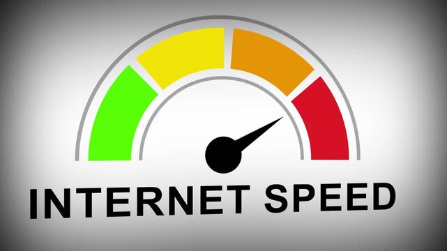 Dynamic internet speed test gauge animation showing fast broadband connection performance metrics for digital network connectivity and high-speed data transfer