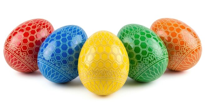 Colorful plastic Easter eggs, honeycomb pattern, multicolored