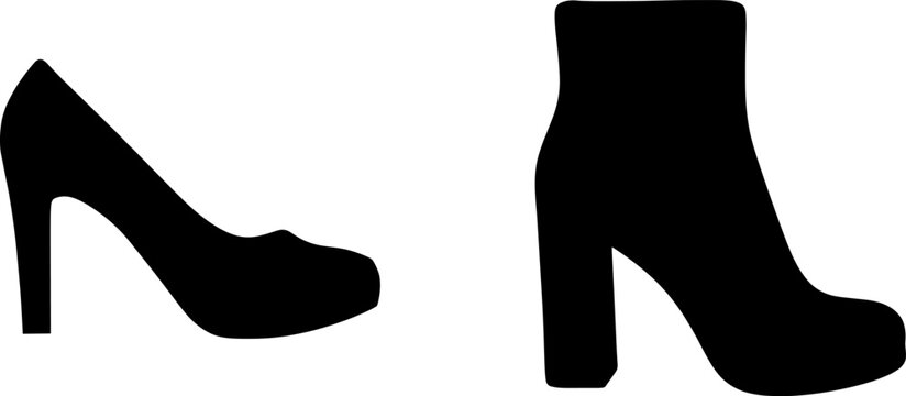 Elegant black silhouettes of a high heel pump and a stylish ankle boot for fashion, retail, and footwear design image_419619.png.