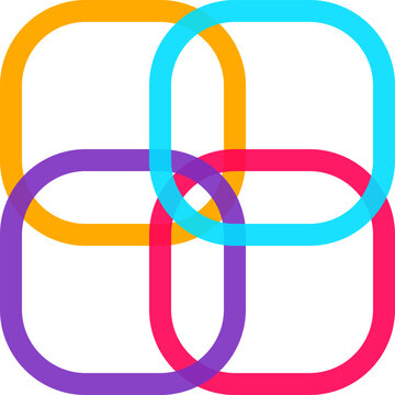 Colorful geometric shapes, interconnected loops, abstract icons, vector graphics