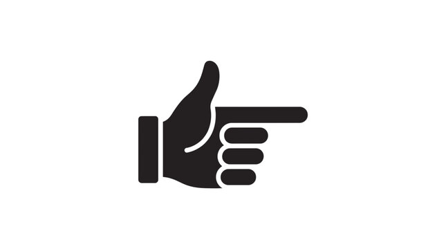 Black hand silhouette pointing to the right side.