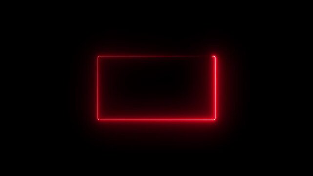 Red glowing neon light rectangle border frame animation on black background. Futuristic light effect concept.