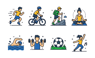 Fototapeta premium Collection of diverse sports and fitness activities icons for healthy lifestyle