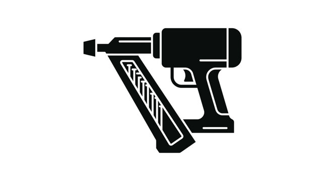 Black pneumatic nail gun power tool icon on white background.