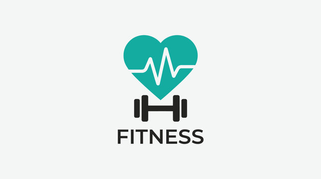 Vector graphic illustration Fitness logo with heart and dumbbell