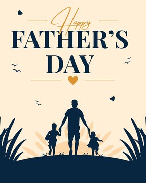 Father's Day Navy and Beige Illustrated Greeting Poster