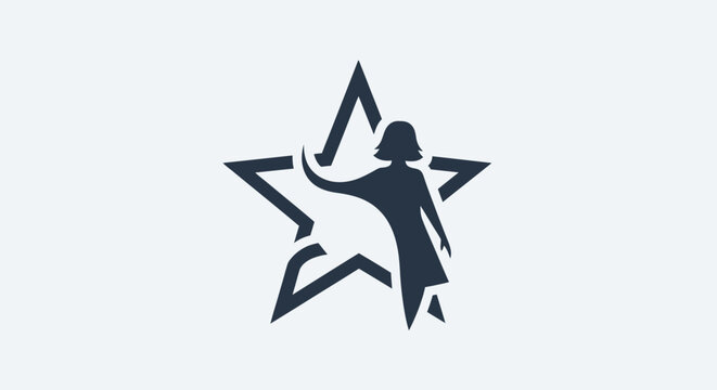 Minimalist silhouette of a woman inside a star shape icon.