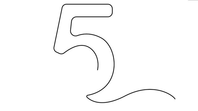 Minimalist one line continuous drawing of number five animated motion isolated on white background