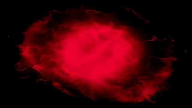Abstract red light explosion in dark space. Glowing energy vortex expanding in void. Retro horror background with scary effect and dark copy space for video edit.