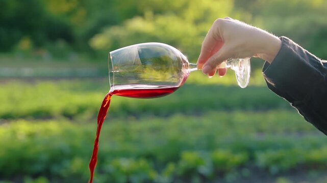 Professional Red Wine Tasting Without Consumption. Woman pouring leftovers from a glass