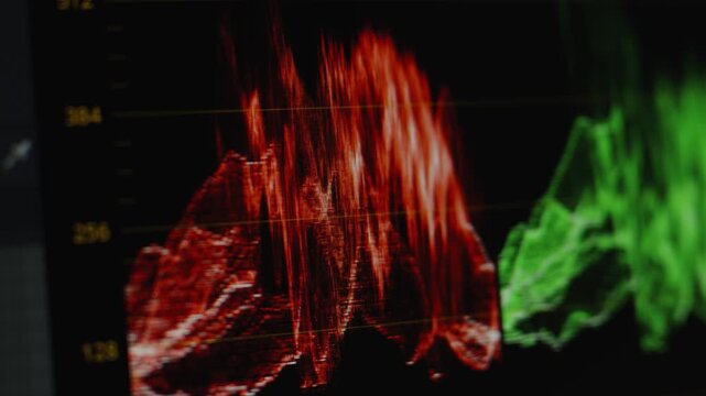 A close-up shot of an RGB parade waveform monitor screen