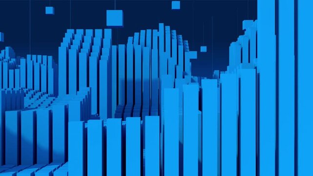 Abstract Blue Bar Chart Showing Financial Growth and Data Analytics 3D Animation