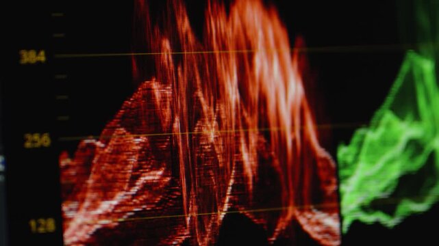 A close-up shot of an RGB parade waveform monitor screen