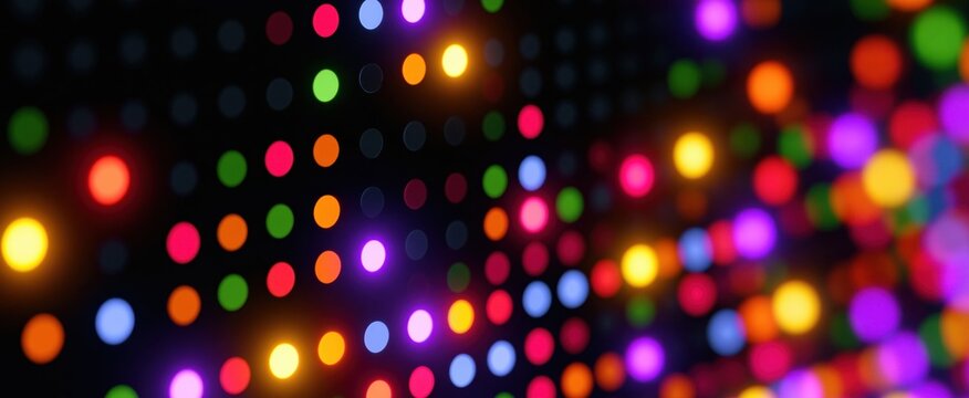 Vibrant digital screen featuring neon pixelated circles in retro arcade gaming style 