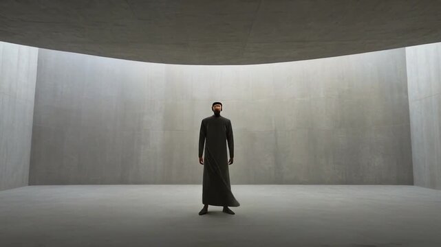 silhouette of person in minimalist light and shadow studio scene