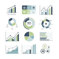Fototapeta premium Business infographic elements set with 12 vector charts, professional financial data visualization icons, corporate bar graphs and pie charts for annual reports and presentations